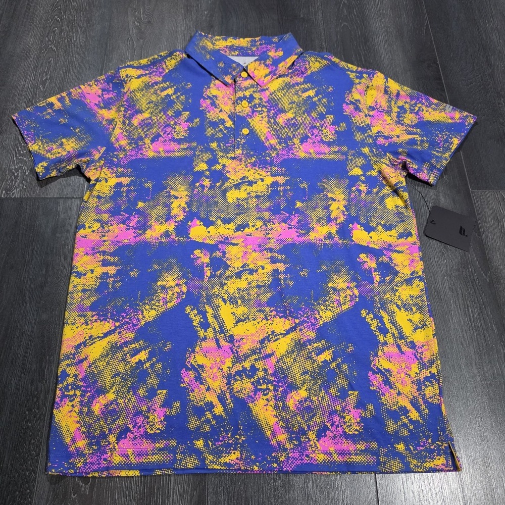 NWT Fabletics The 24-7 Polo Shirt Men M Multicolor Ambient Noise Golf Stretch